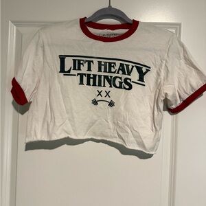 Lift Heavy Things White and Red Crop Top